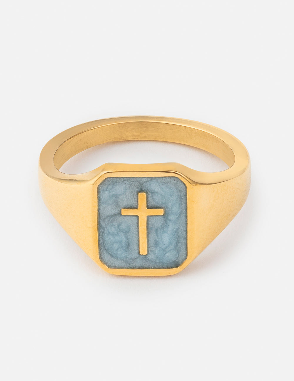 Sky Blue Enamel Cross Ring