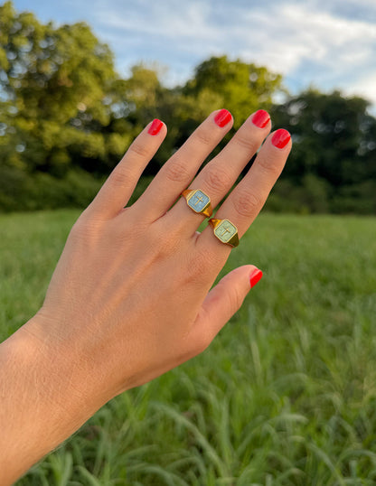 Sky Blue Enamel Cross Ring