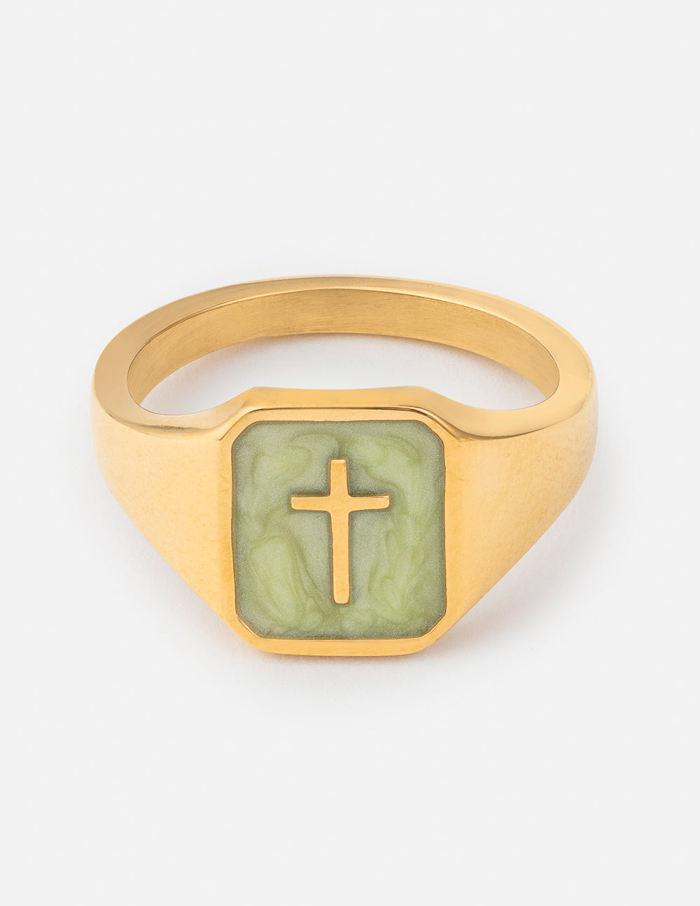 Matcha Green Enamel Cross Ring