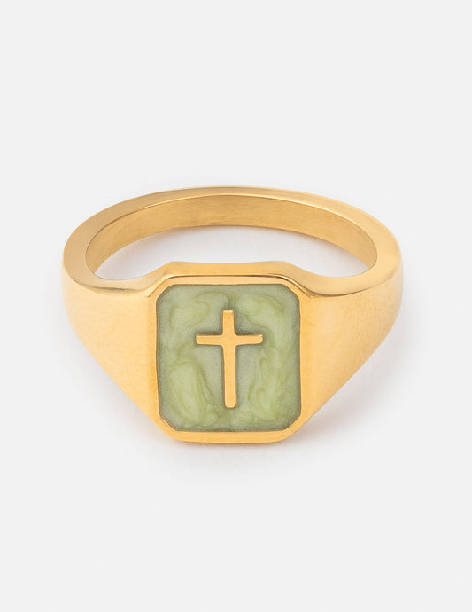 Matcha Green Enamel Cross Ring