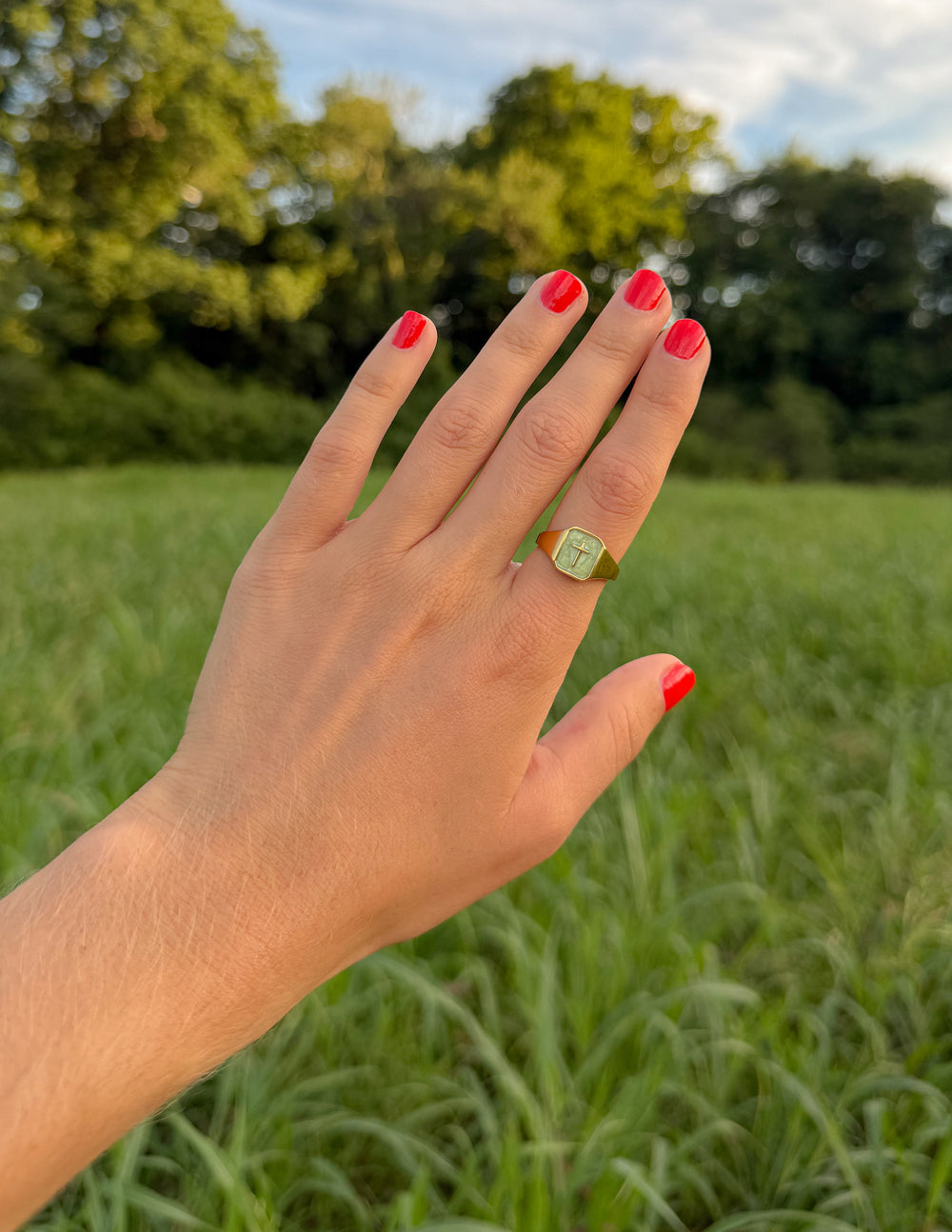Matcha Green Enamel Cross Ring