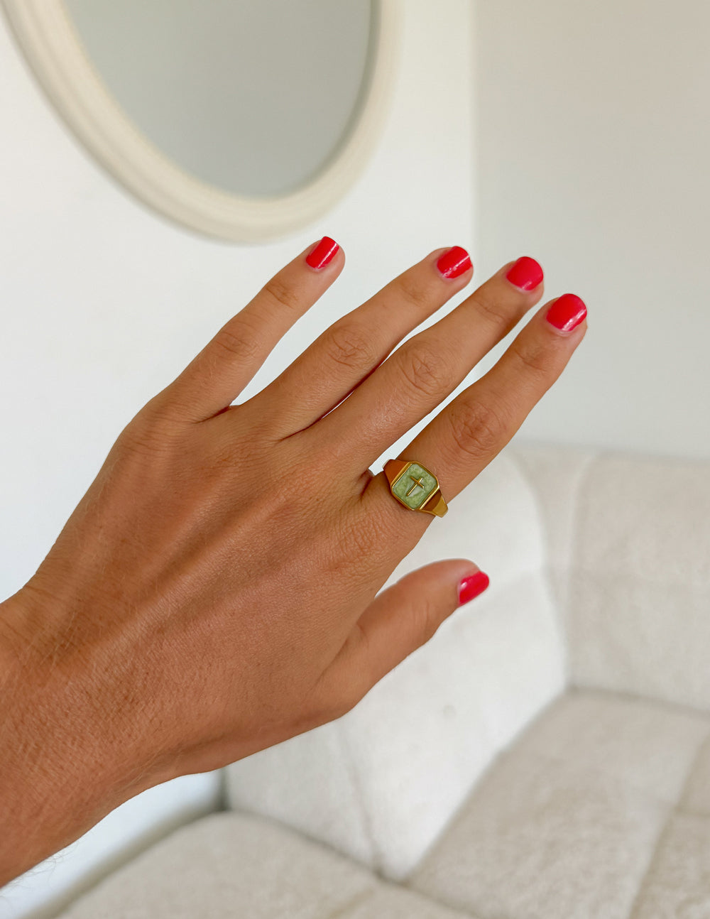 Matcha Green Enamel Cross Ring