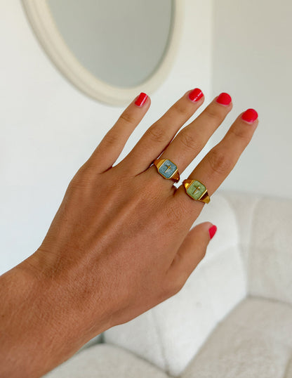 Matcha Green Enamel Cross Ring