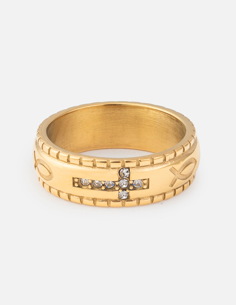 Jesus Fish Cross Gem Ring