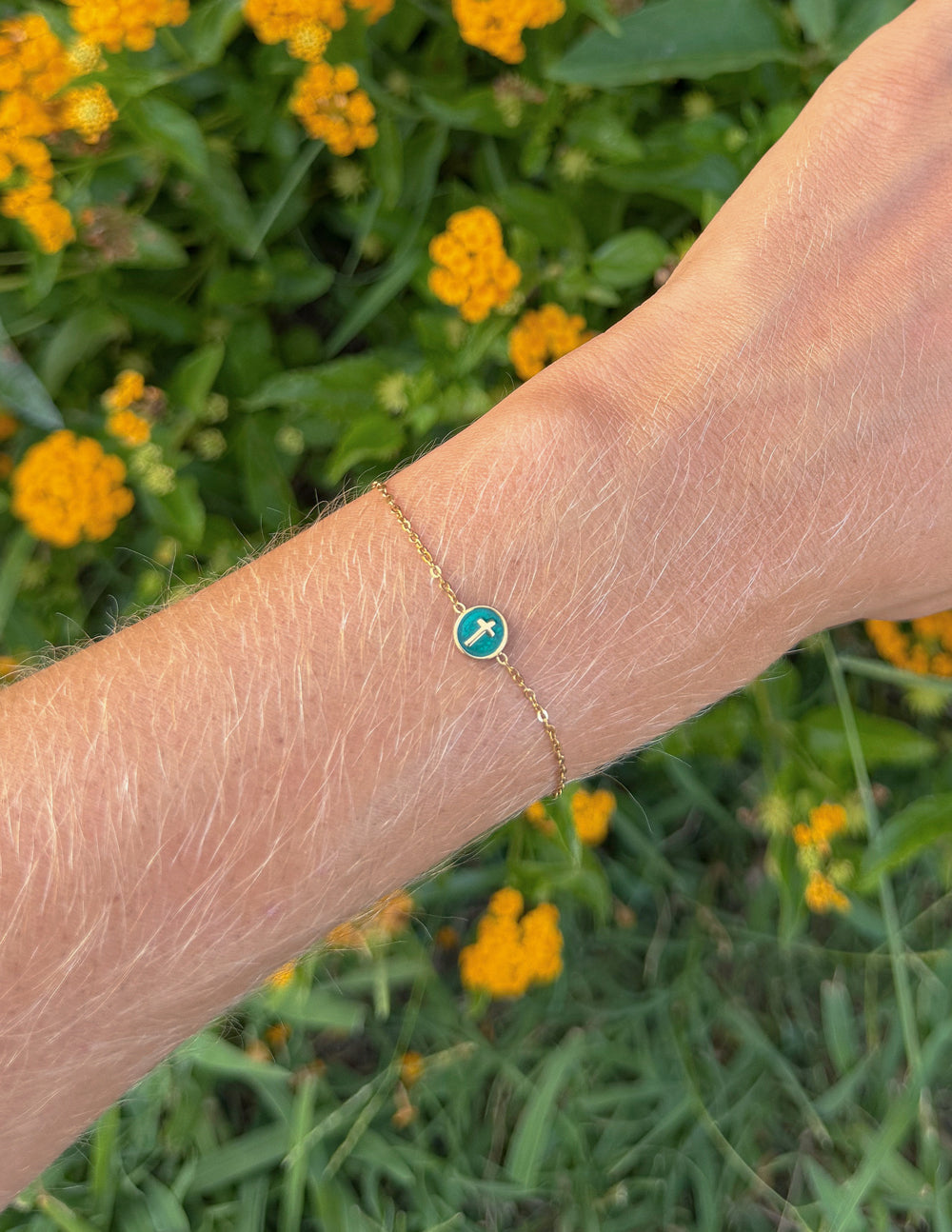 Emerald Agape Cross Link Bracelet